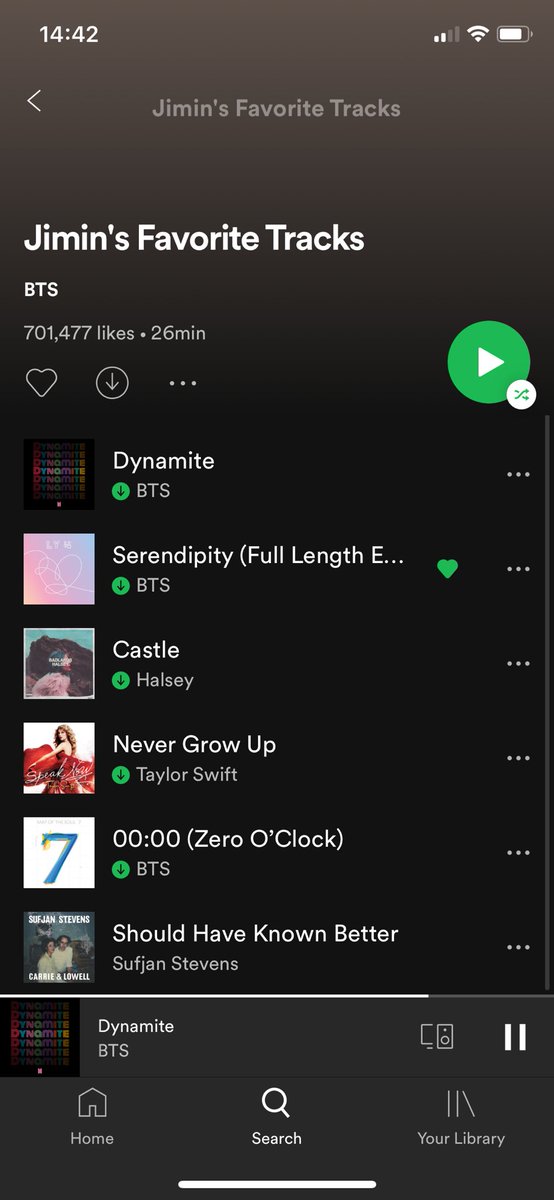 And now, for the most recent bangswift moment. Jin added 'exile' from Taylor's latest album in his playlist for his current favourite songs. Jimin added his all-time favourite song 'Never Grow Up'.Jin has definitely listened to folklore, & possibly the others have too 