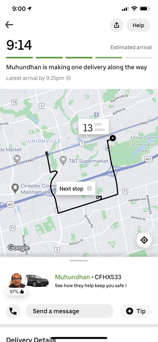 tgrzh's tweet photo. @UberEats why is my delivery person taking the LONG way to make a delivery to SOMEONE ELSE when I am paying for the delivery fee? Please explain your app’s algorithm or rather, the lack thereof any coherent decision-making involved in this process... https://t.co/1UUPat8XBH