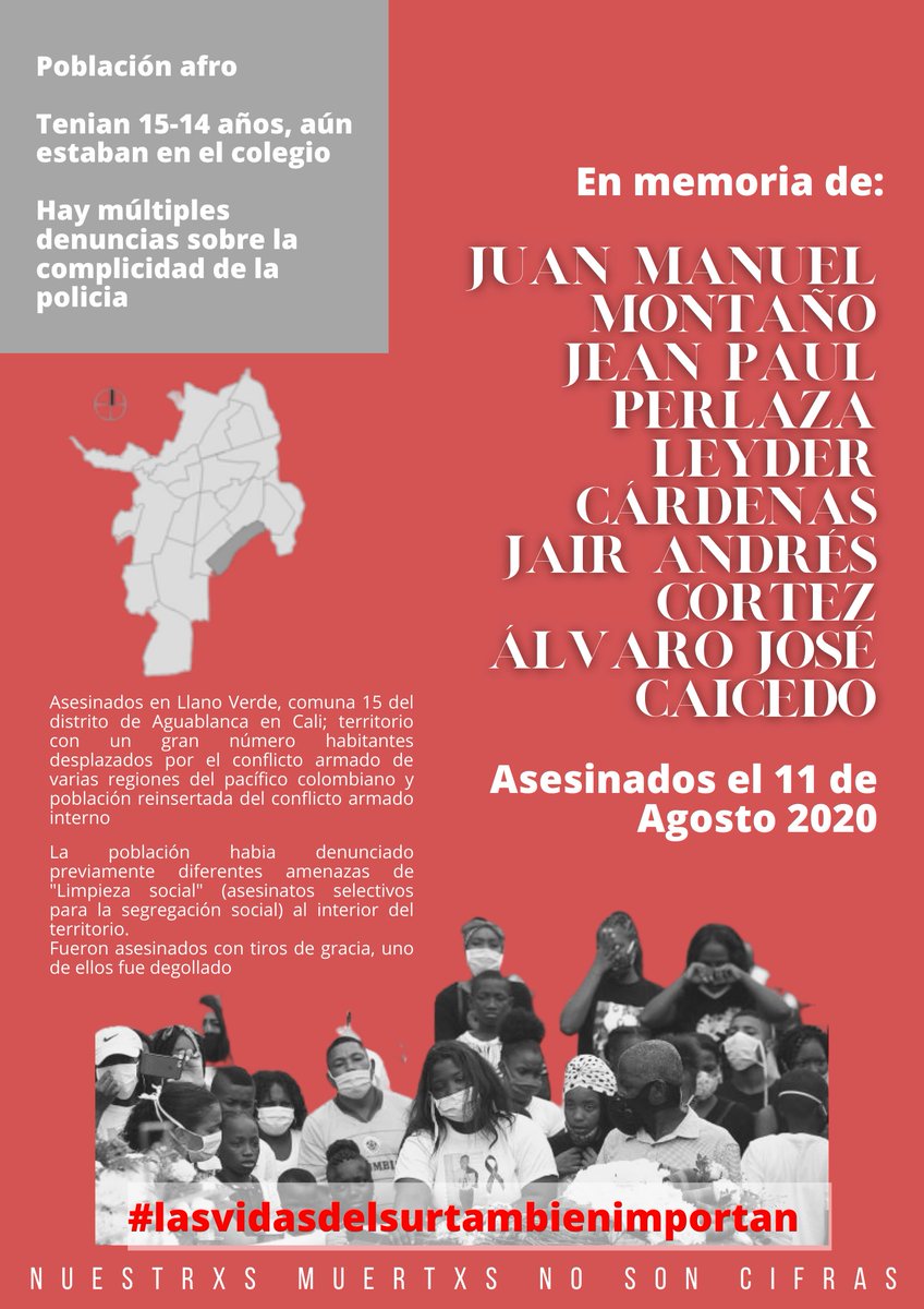 Masacrescol's tweet photo. Según CODHES (2020) entre el 11 de enero y el 22 de agosto han ocurrido 43 masacres, ademas añadimos la masacre ocurrida ayer en Venecia, Antioquia. Según Indepaz 194 líderes sociales  y 41 firmantes del acuerdo de paz han sido asesinados este año en Colombia. #URGENTE #ATENCION https://t.co/tj7fkk8KE8