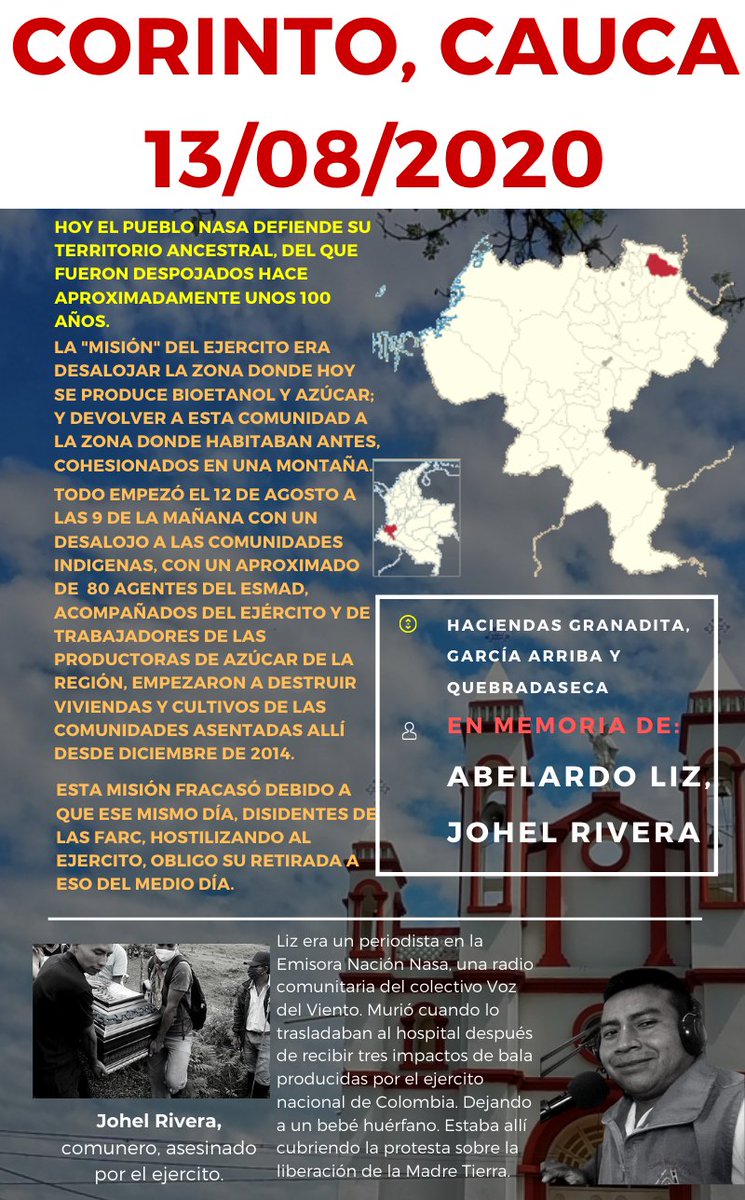 Masacrescol's tweet photo. Según CODHES (2020) entre el 11 de enero y el 22 de agosto han ocurrido 43 masacres, ademas añadimos la masacre ocurrida ayer en Venecia, Antioquia. Según Indepaz 194 líderes sociales  y 41 firmantes del acuerdo de paz han sido asesinados este año en Colombia. #URGENTE #ATENCION https://t.co/tj7fkk8KE8