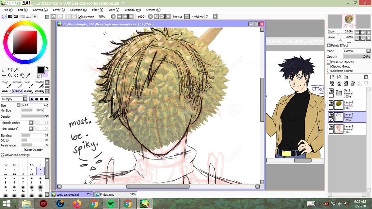 weird_lynne's tweet photo. i cant do spiky hair so i used durian for reference https://t.co/sosilNC2vU