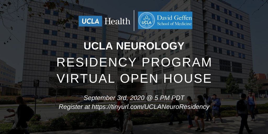 UCLA Neurology (@uclaneurology) on Twitter photo The <a href="/UCLANeurology/">UCLA Neurology</a> Residency Program invites you to attend our virtual Open House on 9/3 @ 5pm PT. Come learn more about neurology resident life at UCLA from our Program Directors and Residents!
Register at: tinyurl.com/UCLANeuroResid…
@NMatch2021 #NeuroTwitterNetwork #NeuroTwitter The <a href="/UCLANeurology/">UCLA Neurology</a> Residency Program invites you to attend our virtual Open House on 9/3 @ 5pm PT. Come learn more about neurology resident life at UCLA from our Program Directors and Residents!
Register at: tinyurl.com/UCLANeuroResid…
@NMatch2021 #NeuroTwitterNetwork #NeuroTwitter