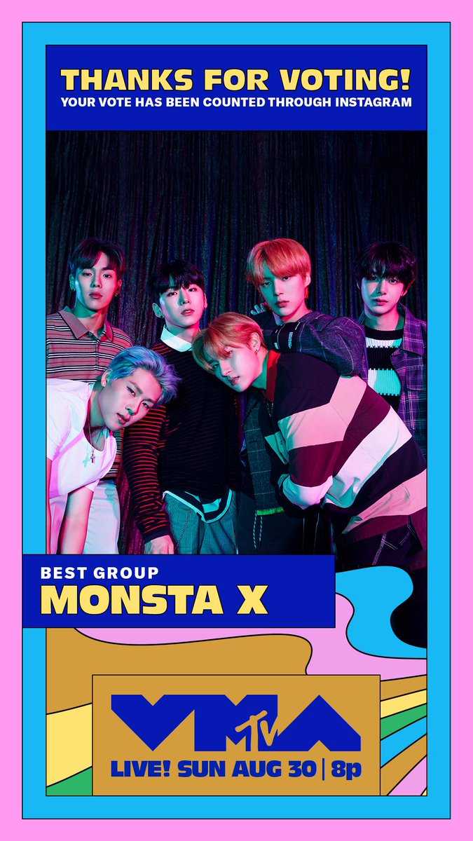 MX_VMAs's tweet photo. Monbebe, did you vote for Monsta X for the VMAs ‘Best Group’ category yet??

All you have to do it go to MTV’s Instagram story and swipe up on Monsta X! 

➡️ https://t.co/Xlu1jqftTI

#MONSTA_X @OfficialMonstaX https://t.co/nDrIGLWm2f