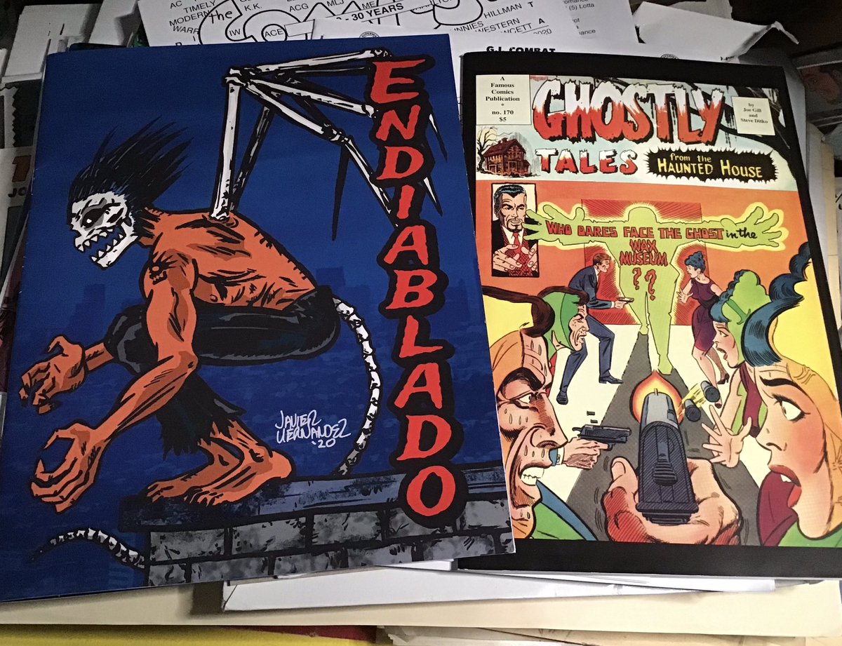 JavierHernandez's tweet photo. The 2 reasons I continue to fight for the USPS: they just delivered the proof for my ENDIABLADO Art Portfolio book as well as the latest Steve Ditko collection from Robin Snyder. Oh yeah, and vote by mail, folks!! https://t.co/KJaCowltdx