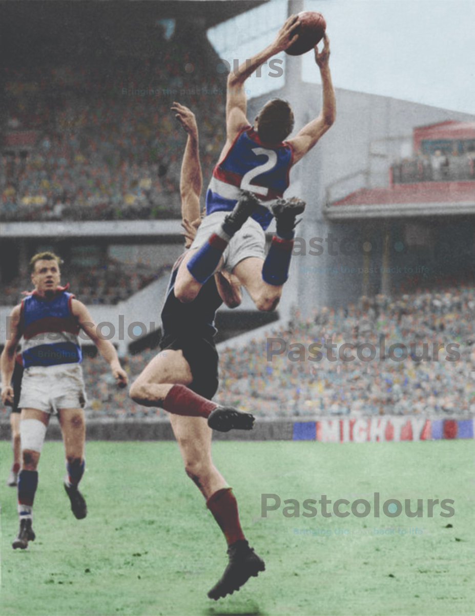 vasic_peter's tweet photo. Merv Hobbs 1961 VFL Preliminary Final : Footscray V Melbourne. colourised by yours truly.
#footscray #age #heraldsun #petervasic #pastcolours #westernbulldogs #VFL #AFL #Footy #screamers #markofthecentury #mervhobbs #mcg https://t.co/Uee0lnzafO