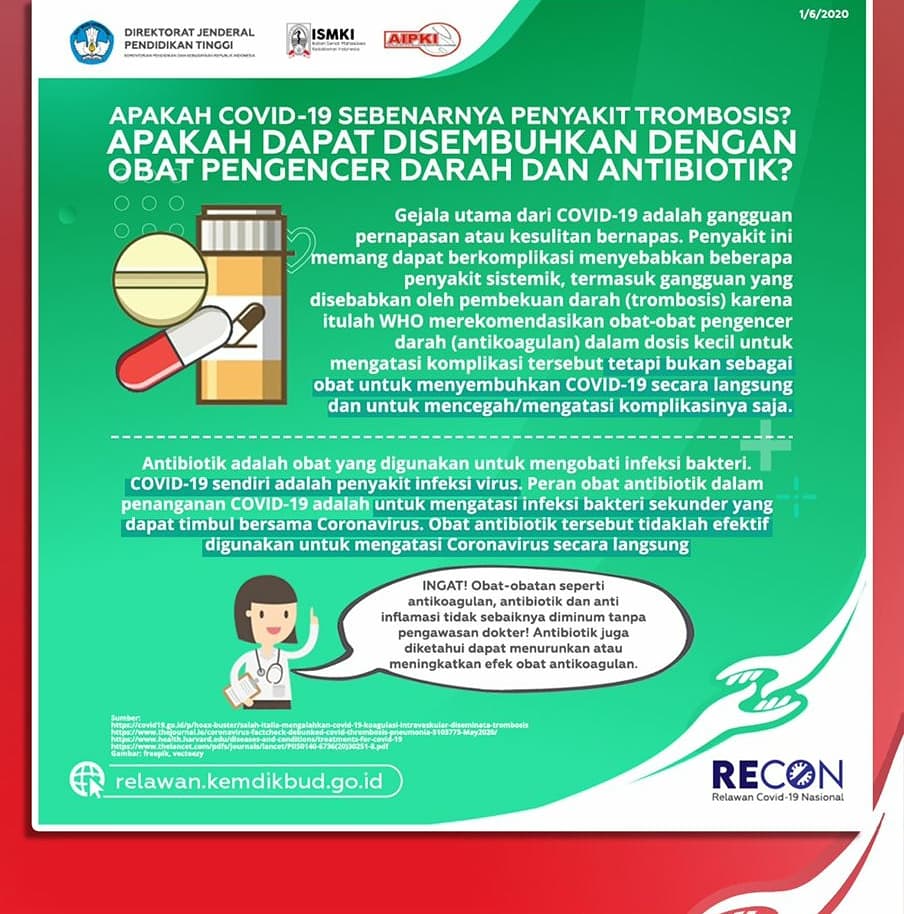 sucitafi3's tweet photo. 31 Hari Tantangan #SiapAdaptasi Hari ke-25

- HOAXBUSTER: thermal gun tidak merusak otak

- KIE: apakah Covid19 dapat disembuhkan dengan obat pengencer darah dan antibiotik? 

#ReconSigap 
#RelawanKemdikbud 
#SiapAdaptasi https://t.co/k22QhKJKUl