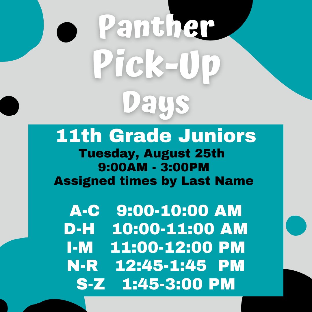 We had a great first day for Panther Pick Up Days. Juniors (Class of 2022) Tuesday is your day.  Doors open at 9AM. Get your pictures, school ID card, textbooks,  and bring cash or a check for Panther Gear.  Shirts $10-15. Sweatshirts $20-25. Masks $8-12.