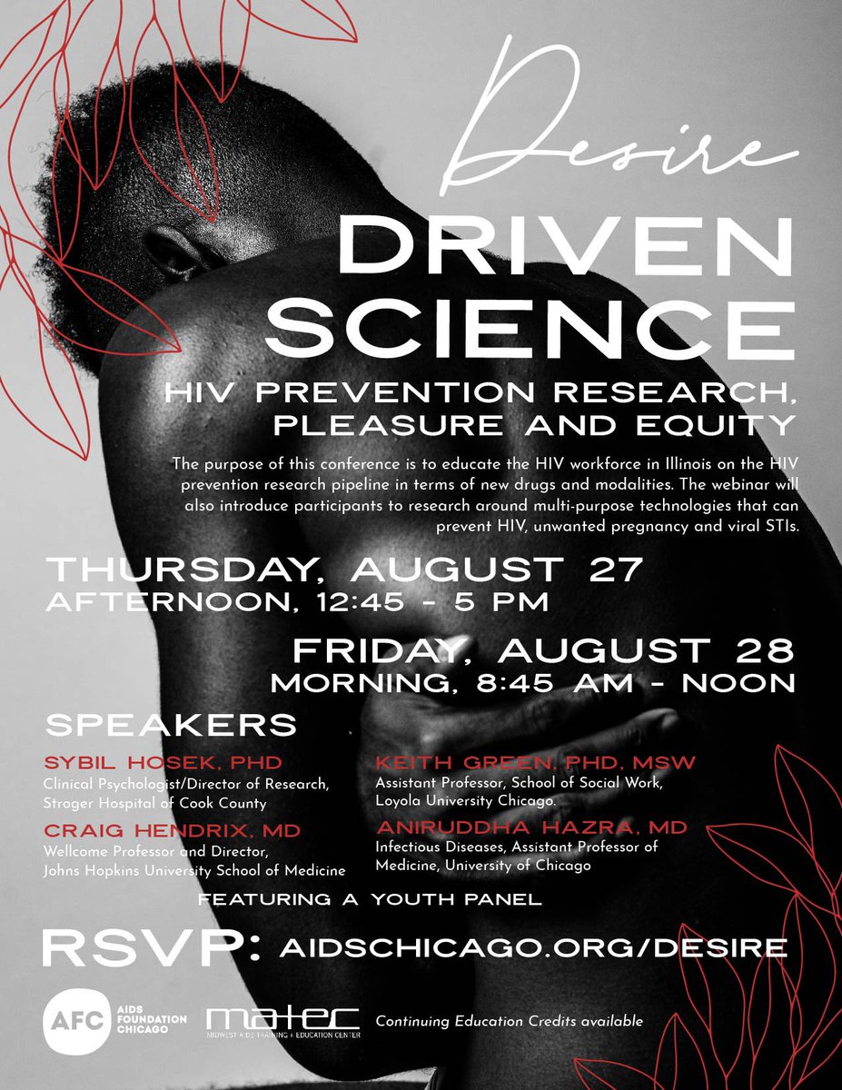 Check out this awesome conference this week by @AIDSChicago and @MATEC_HIV — learn about the future of HIV/STI prevention centered on pleasure. 

Register for free: aidschicago.org/desire