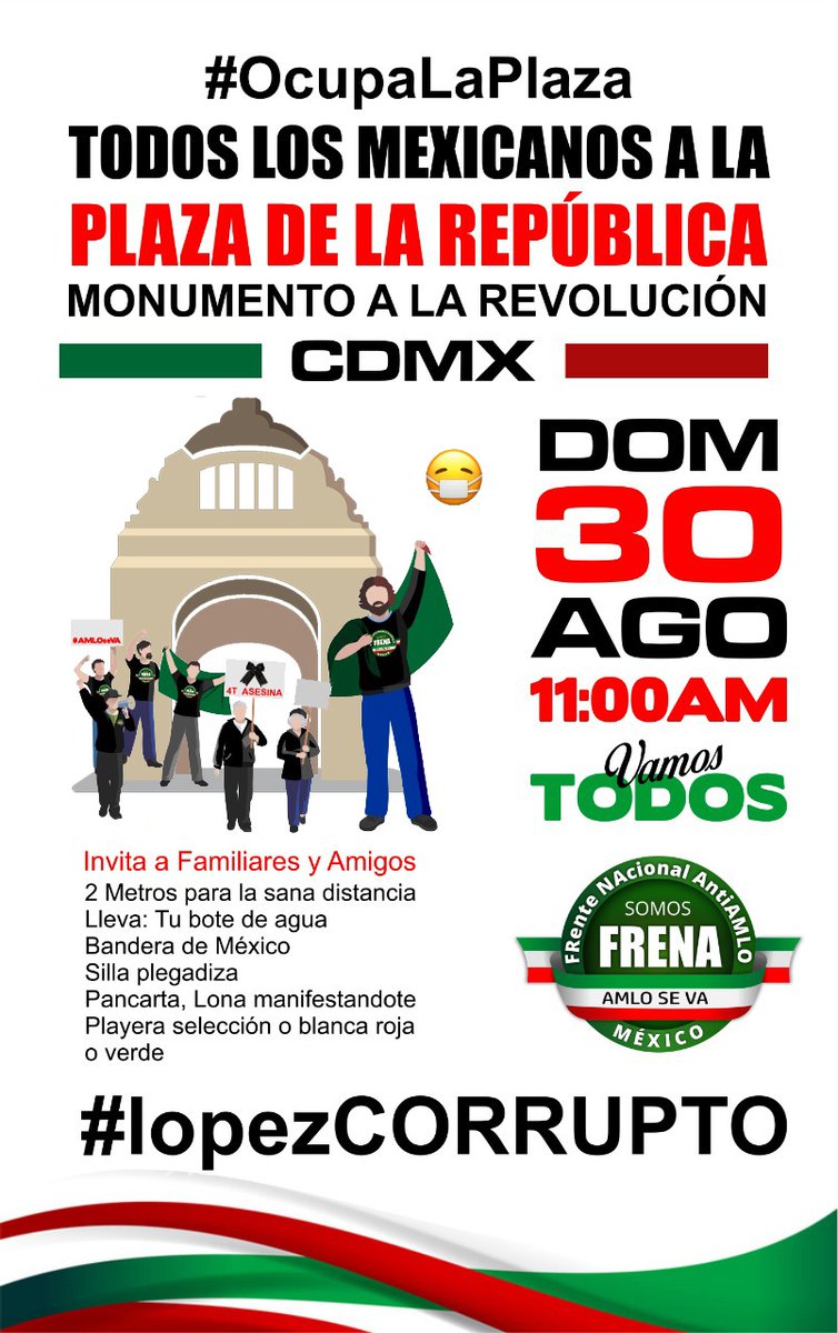 OficialFrenaaa's tweet photo. #lopezCORRUPTO  Peje y LAGARTO

Tú cruzas #México para ver  un partido de fut bol o tu artista preferido. 

¿ Por quien repican las campanas? 

Por tu libertad, tus derechos, tu familia.  
NO al chavismo

PUNTO DE REUNIÓN. 11 am Domingo 30.

Monumento a la Revolución CDMX https://t.co/uFkDDS2eFo