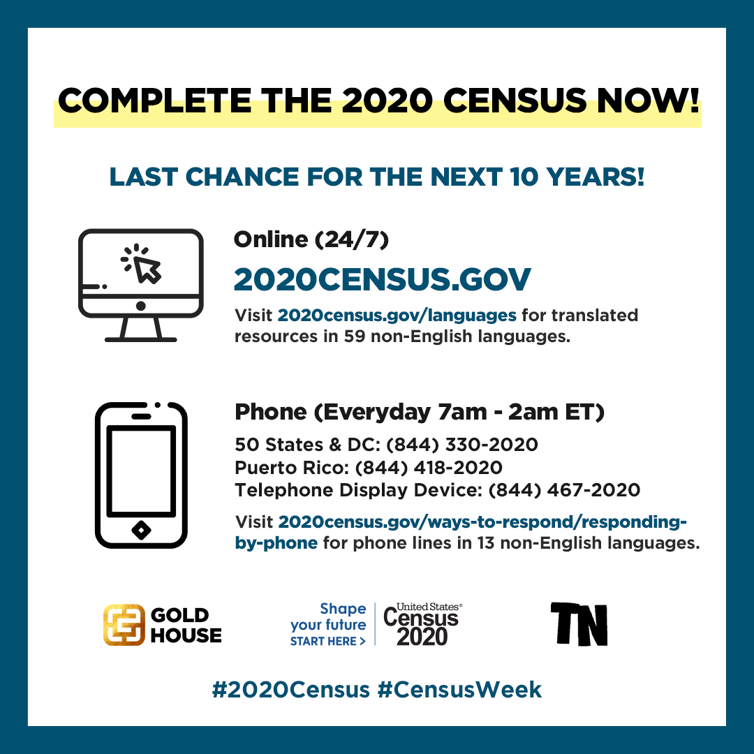 tnproject's tweet image. Don’t forget to complete the #2020Census today! This survey does not yet accurately capture our identities, but it still affects our communities in many ways.

Answers are confidential; it only takes a few minutes to be counted and shape the next 10 years. #CensusWeek