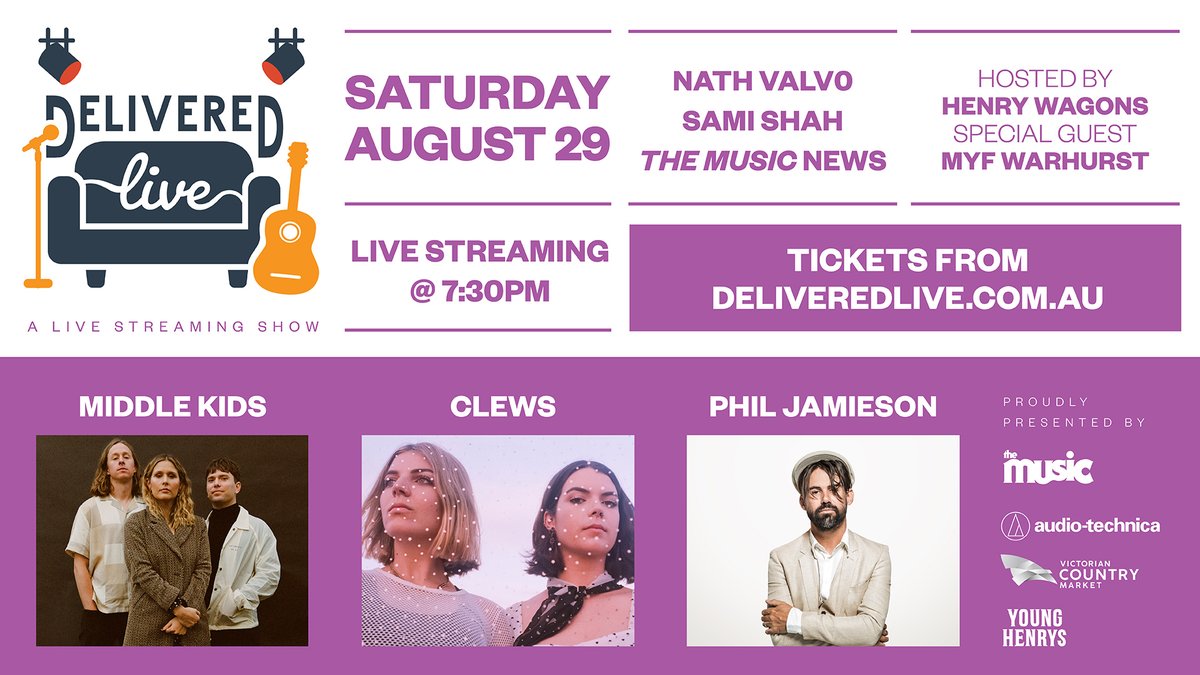 What a lineup we have this Saturday!! 😱⁠
<a href="/triplej/">triple j</a> favs <a href="/middlekidsmusic/">Middle Kids</a>, Grinspoon frontman <a href="/philjamieson/">Phil Jamieson</a>, plus duo <a href="/clewsmusic/">CLEWS</a> all livestreaming from our Sydney studio! ⁠
It's FREE to watch, or you can grab a ticket to support the artists at tktrev.com/DLAug29 🤩😍
