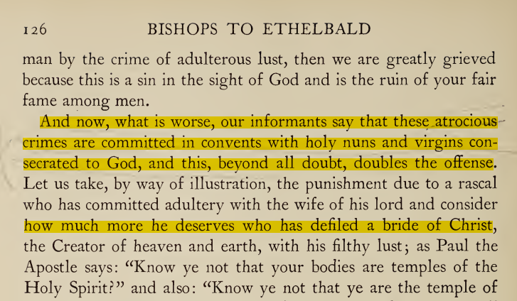 The letter is WILD. They explain in detail why sleeping with nuns is Bad (bc they are CHRIST'S wives, and it's stealing), then they try to show that even pagans rebuke such practices. Even the Wends, they state, "who are the vilest and lowest race of men," believe in marriage.