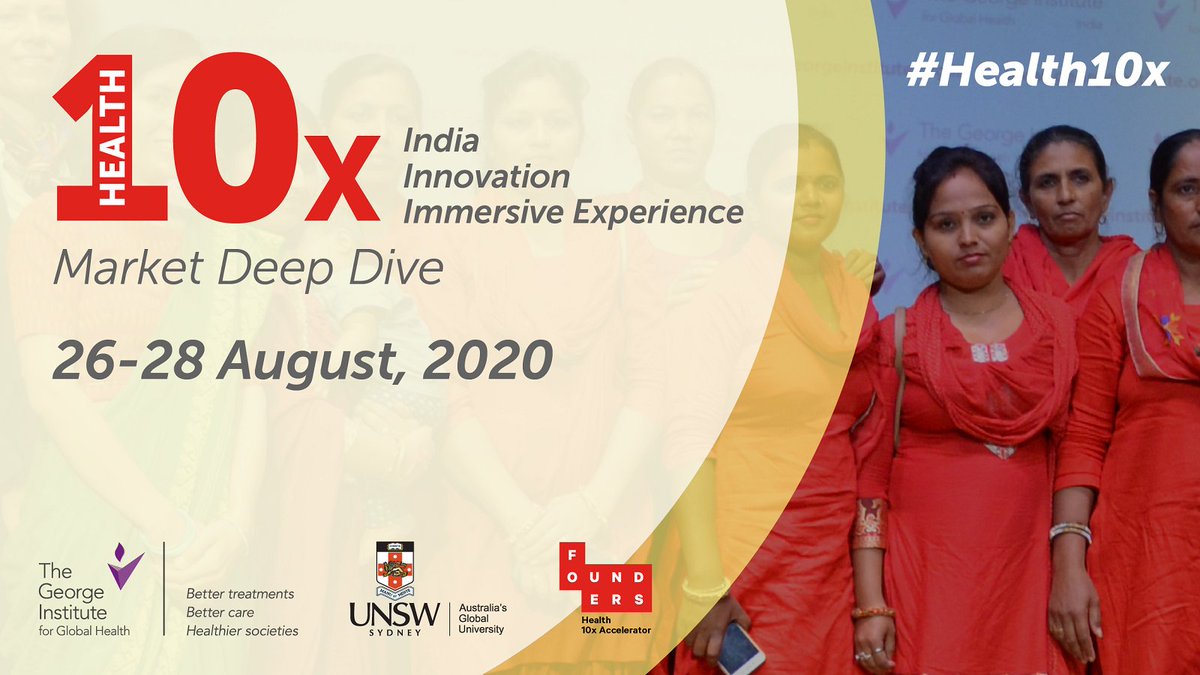 Calling all health innovators to our virtual mentoring program &amp; immersive market deep dive with <a href="/GeorgeInstIN/">The George Institute for Global Health India</a> &amp; <a href="/UNSW/">UNSW</a> 's Health 10x : India Innovation Immersive Experience 2020.

Save the date 🗓️ August 26 to 28, 2020.

Apply here: bit.ly/3aUI8k9