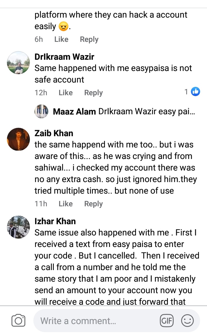 and this is happening with many people and they know it but still they are silent over the matter. Some of the comments on the above post.. @easypaisa  @telenorpakistan