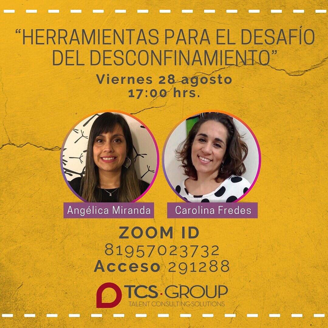 Punchline_Prod's tweet photo. Este Viernes 28, @Angemiranda y Carolian Fredes, dos destacadas psicólogas laborales van con este #Webinar gratuito sobre los desafíos que implica salir del confinamiento, invita #TCSGroup info en la gráfica. 💻👌🏾#Desconfinamiento #Gratis #RT https://t.co/hWwpZaRkF9