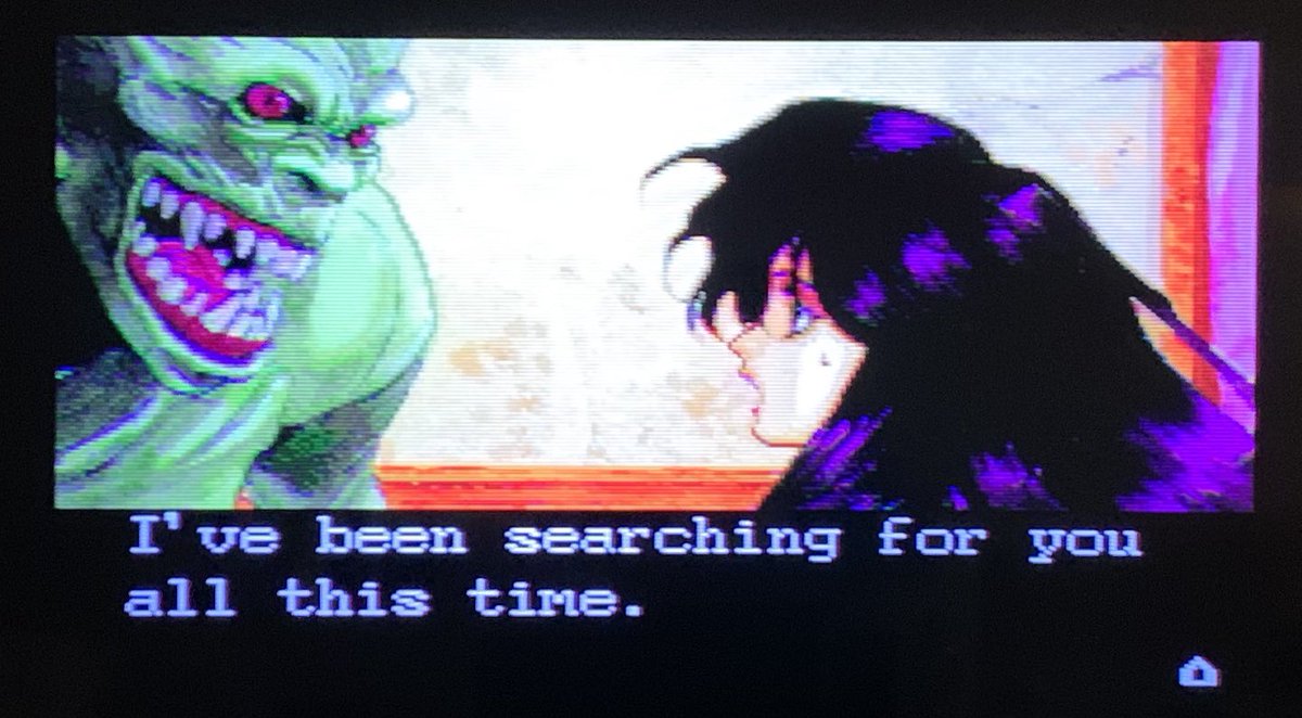 silentfanatic's tweet image. Ain’t that always the way? You get transfigured into a ghoul by eldritch knowledge and your harpy of a girlfriend insists on tracking you down. #retrogaming #laplacenoma #victokai