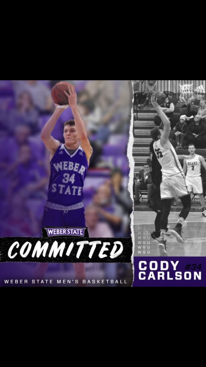 Cody_1_Carlson's tweet photo. Proud to announce my commitment to further my basketball career and academics at Weber State University! I want to thank my family, friends, teammates, and the Weber State Coaching staff for helping me to get where I am. #Committed https://t.co/UhjdRr767v