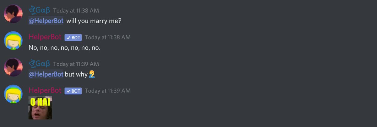GaB_Offcial's tweet photo. Funny moments with HelperBot

#DiscordFunnyMeme #HelperBotMeme https://t.co/Wv09AGZqjJ