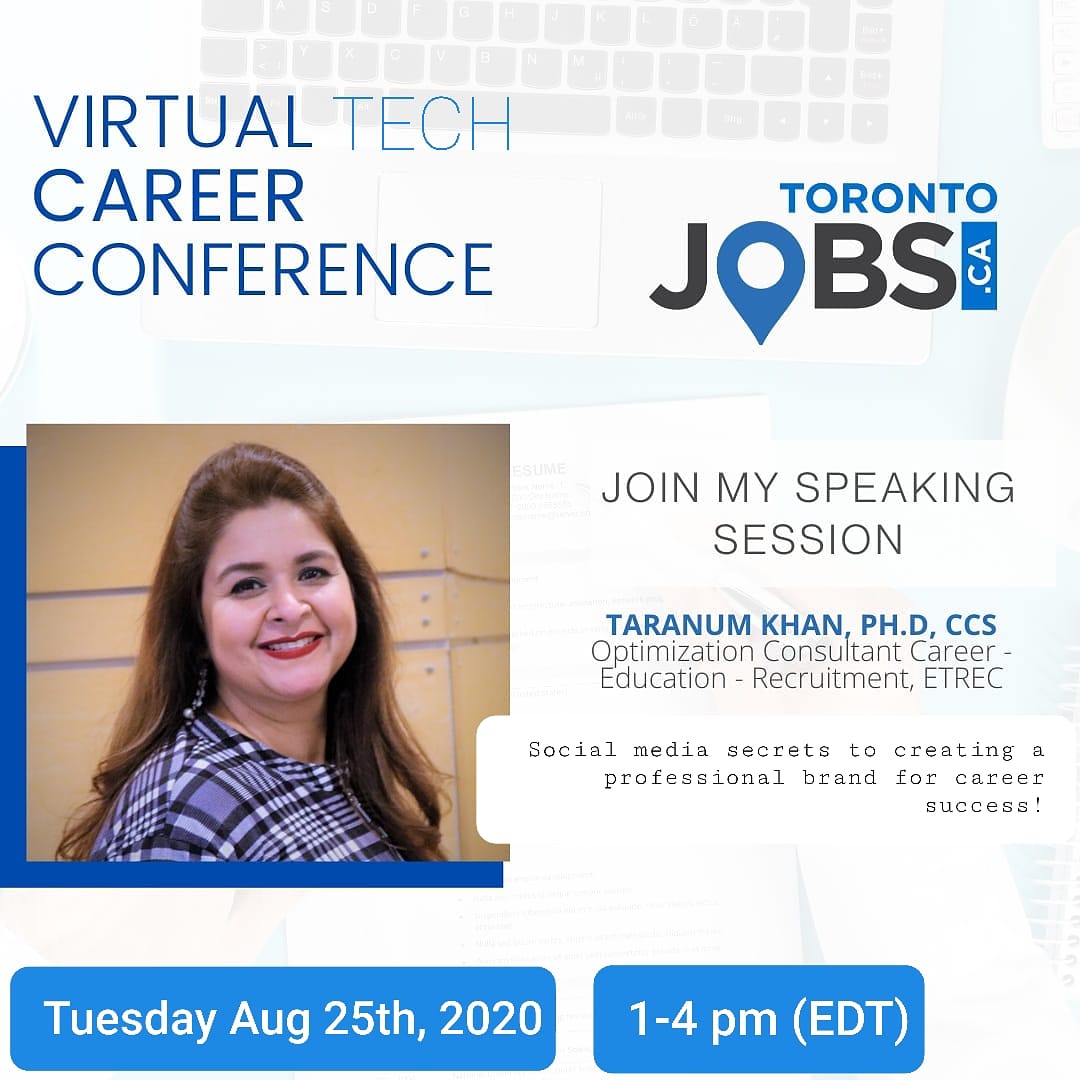 TaranumNKhan's tweet image. #WillBeHere Join me on Tuesday, Aug 25th, 1pm-4pm Virtual Tech Career Conference @TOJOBS 
 "Social media secrets to creating a professional brand for career success!" 1:50-2:10pm (EDT)
Register: hopin.to/events/virtual…
#techcareer #jobsearch #careeradvice #newcomers