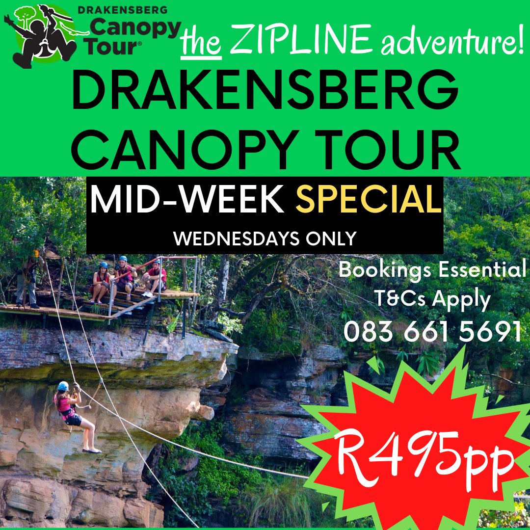 SAVE R200pp with this mid-week special! Limited space available, so don't delay in making your booking. See you soon! 083 661 5691