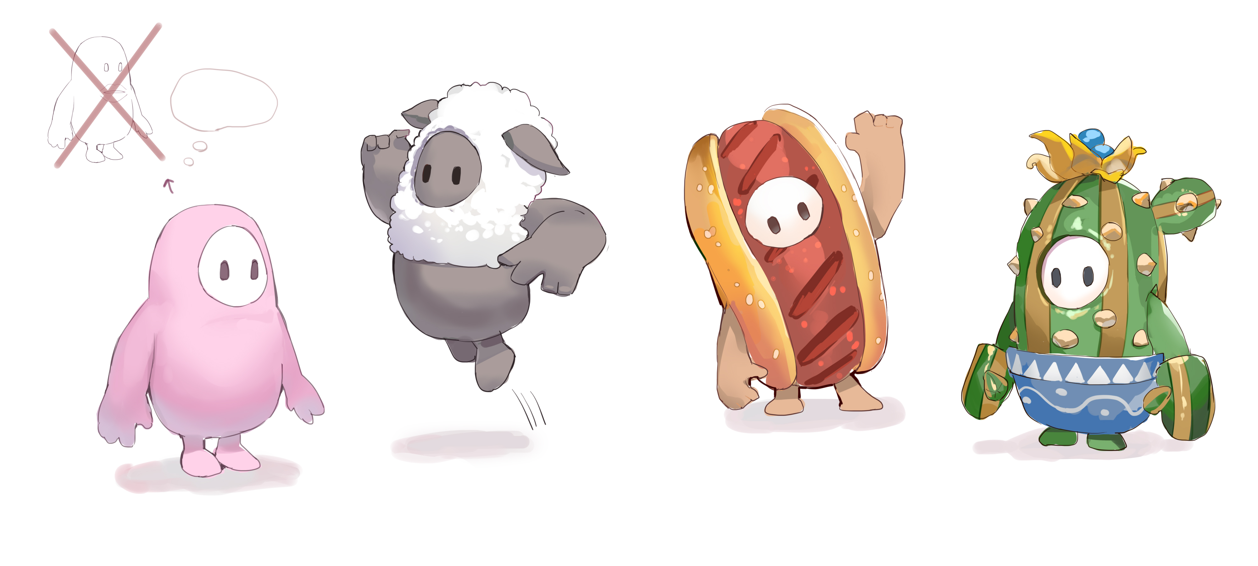 ももこ Fall Guys楽しい 公式にあった羊 イラスト ゲーム内ではみたことない と欲しいホットドッグ サボテンスキン