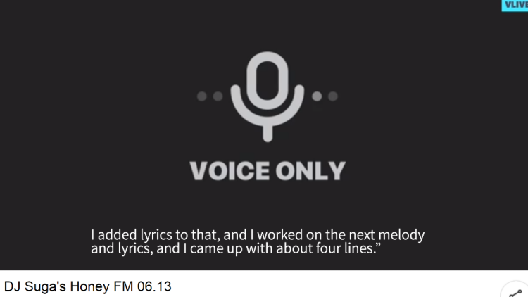 Jungkook even talked about the writing process of "Still With You" during an episode of DJ Suga's Honey FM.He included the process itself in the lyrics:"With no light in this dark roomI shouldn't get used to itThe low-pitched sound of this air conditioner"