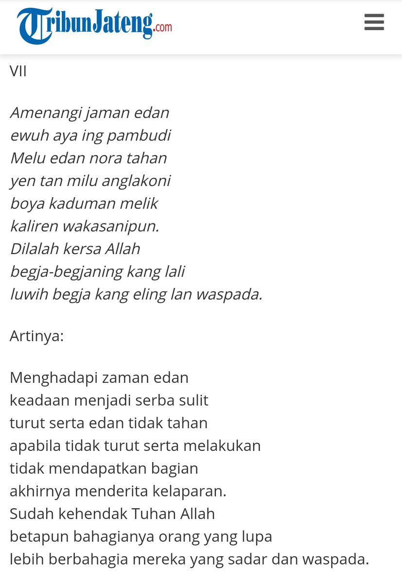 Sahabat Bangsa On Twitter Bait Vii Serat Kalatidha Ronggo Warsito Dikenal Masyarakat Jawa Sebagai Ramalan Datangnya Zaman Edan Rusak Https T Co Ntlsvuot57 Https T Co Ro7xybwg23 Sahabat Bangsa On Twitter Bait Vii Serat Kalatidha Ronggo Warsito Dikenal Masyarakat Jawa Sebagai Ramalan Datangnya Zaman Edan Rusak Https T Co Ntlsvuot57 Https T Co Ro7xybwg23