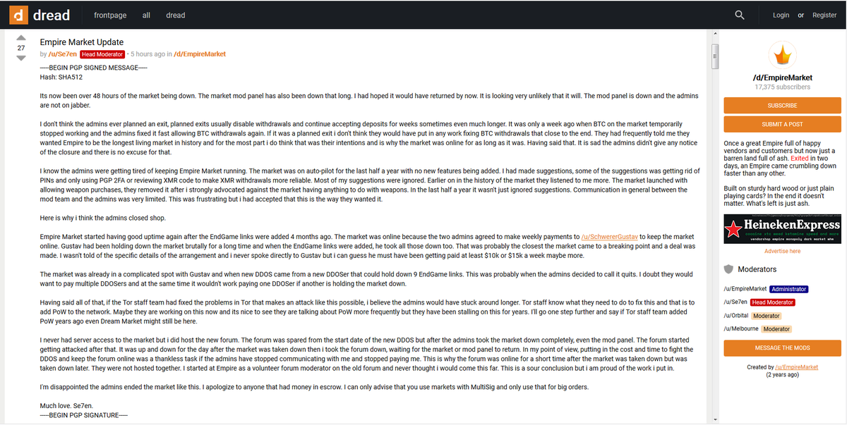 "Once a great Empire full of happy vendors and customers but now just a barren land full of ash. Exited in two days, an Empire came crumbling down faster than any other.

Built on sturdy hardwood or just plain playing cards? In the end it doesn't matter. What's left is just ash."