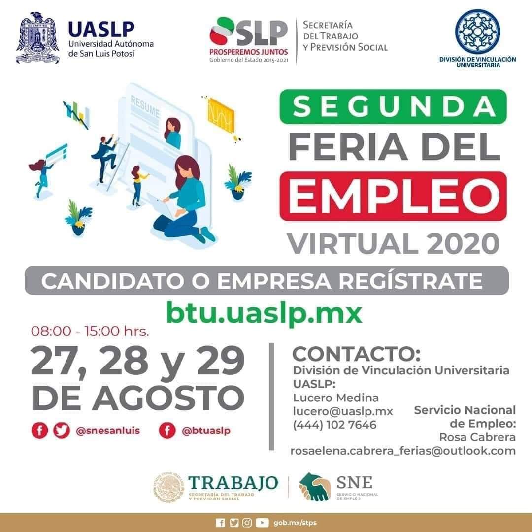 VialidadSLPMx's tweet photo. #FeriaDeEmpleo
¿Buscas empleo? Participa el 27, 28 y 29 de agosto en la #2daFeriaDeEmpleoVirtual2020

🚨 Inscripción gratuita.
👉 Registro en: https://t.co/miiFM2B6nb https://t.co/7eTNvu11EB