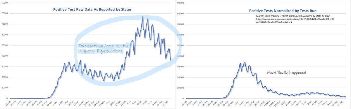 EthicalSkeptic's tweet image. Below is what gets human rights criminals so angry about my charts. I cite the fallacy of exploiting raw data to incite despair in one's fellow citizens.
To use the curve on the left in a report/article/analysis is either imbecilic or maliciously criminal.