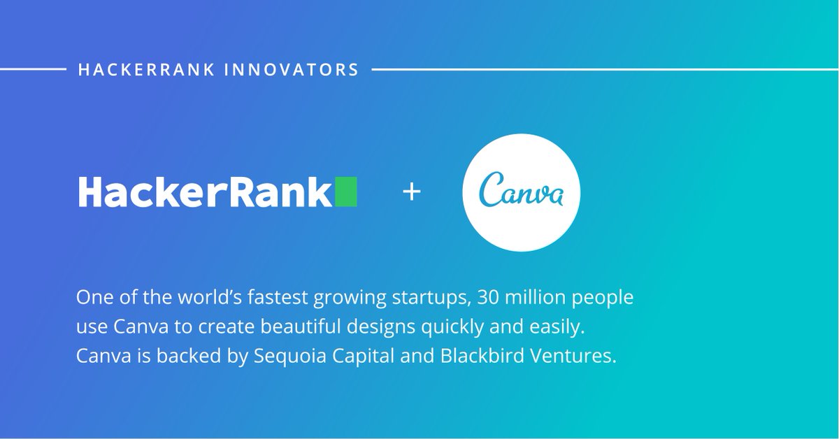 hackerrank's tweet photo. Congratulations @canva for being featured as a HackerRank Innovator! 🏆 

#HackerRankInnovator #HackerRankInnovators https://t.co/uqC8Jm3M4Y