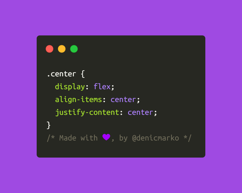 denicmarko's tweet photo. CSS tip:

Easily center anything, horizontally and vertically, with 3 lines of CSS: https://t.co/wRCz3ye1Yh