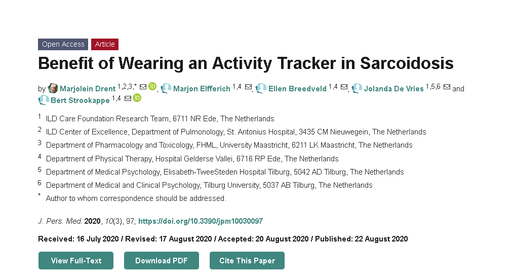 JPM_MDPI's tweet photo. "Sarcoidosis patients wearing an Activity Tracker achieved improvement of exercise performance and reduction of fatigue..." by Professor Marjolein Drent @MaastrichtU https://t.co/56tNbweLPc via @MDPIOpenAccess https://t.co/bcrHz4W3Bu