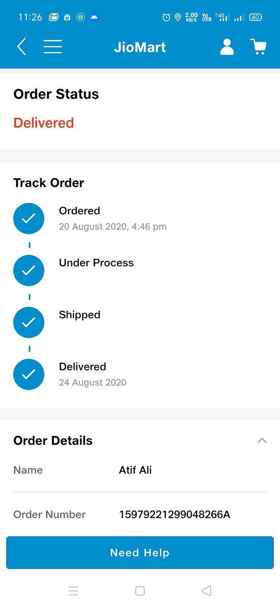 My Order id is 15979221299048266A-01
status is showing delivered but i didn't get my order.
@JioMart_Support 
@JioMart 
#worstdelivery
#worstcustomerservice 
#dontuse