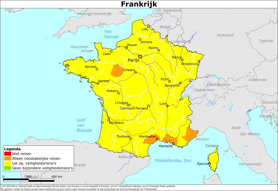 24/7 BZ on Twitter: "Op dit blijven de rest van de regio's in Frankrijk op kaart geel. U kunt op vakantie naar Frankrijk maar blijf waakzaam voor het virus. Bij