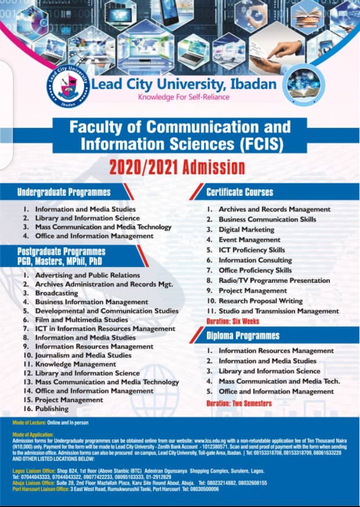 FCIS_LeadCity's tweet photo. Come experience a paradigm shift in the Faculty of Communication &amp; Information Studies, Lead City University where all we provide is excellence in teaching and learning👌 https://t.co/GElczM2TXA