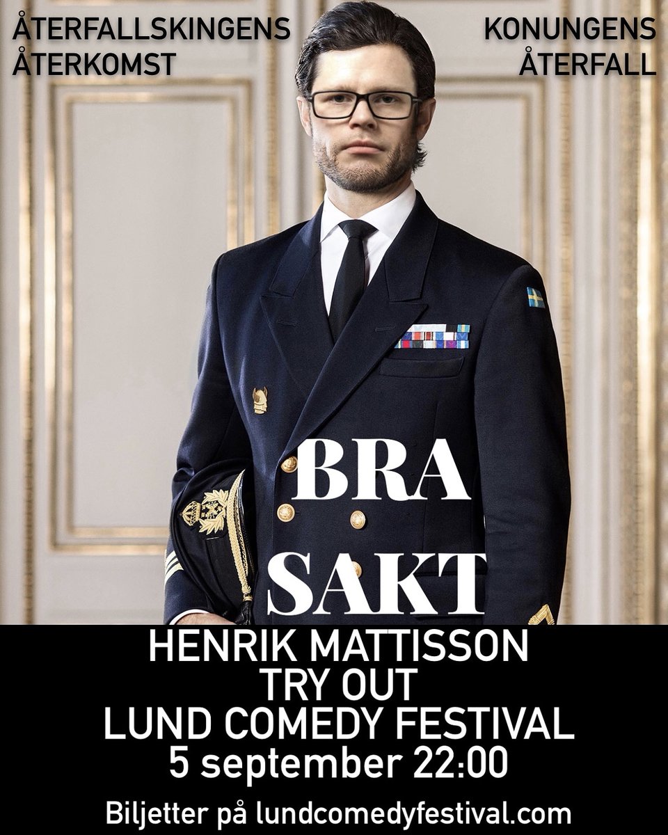 Ingen tid är så god som nu att surfa in på lcf-hemsidan och köpa biljetter till min tjovv. 
Allt är sprillans nytt och ska testas!
Så det kan va piss. Som kvalitetsgaranti har jag <a href="/filipjandersson/">Filip Andersson</a> på support. Han kommer va grym.
Bild: Magnus Kempe

lundcomedyfestival.com/events/henrik-…
