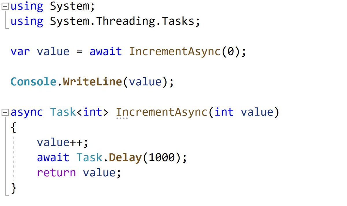 As a primer, remember I can write asynchronous logic in a sequential manner. The keywords async/await originated in C# 5.0 8 years ago, though there were inspirations in other languages that lead to this final syntax. I get sad when people think javascript invented async/await ;)
