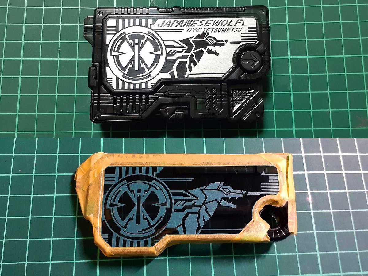 サンジェルマン なんの参考にもならないだろうジャパニーズウルフ作り方 マスキング は手作業ではなく カッティングマシン 写真2枚目の汚いやつ を使ってカットしたマスキングシートを使用 細かい文字の切り抜きはできないので 文字はレーザープリンタで