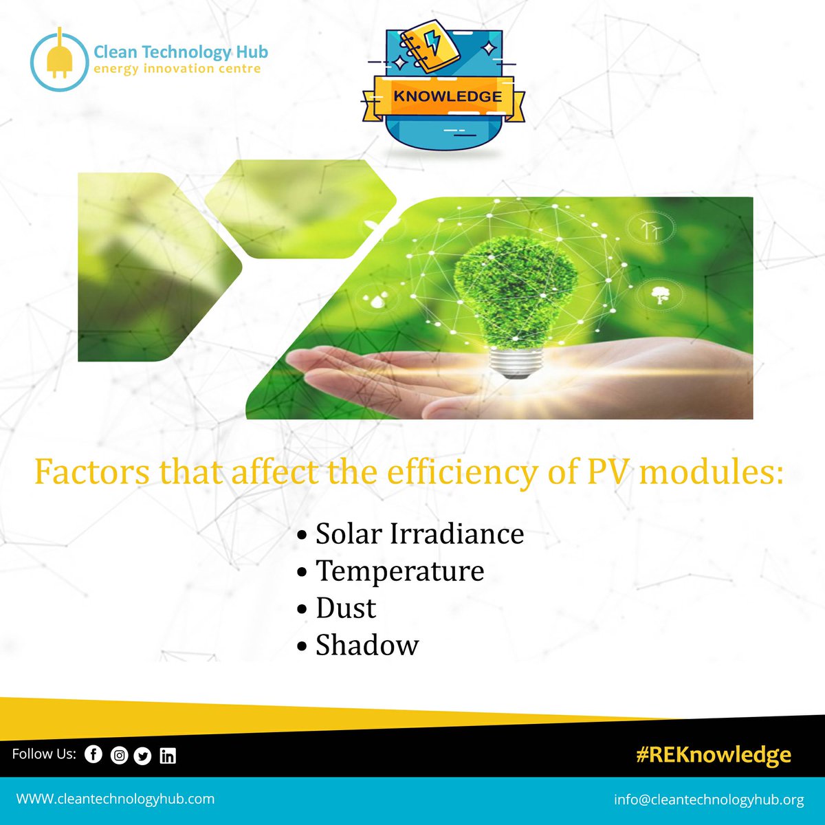 Cleantechhubng's tweet photo. #REKnowledge
Factors for selecting a PV modules
#CleanTechnology #CleanTechHub #InnovativeTech #AlternativeEnergy #EnergyAccess #EndEnergyPovertyFaster #PoweringCommunities #EnergyAcceleration #SDG7 #GlobalGoals #SustainableElectricity #Nigeria #Africa https://t.co/GX9KU8wgmd