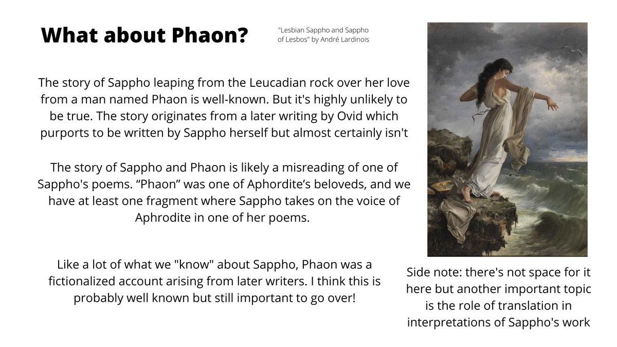 Honestly, there's not much to say about Phaon. I figured I needed to include it, and I suppose you could get more into tracing how the story began and how its impacted cultural perceptions of Sappho.