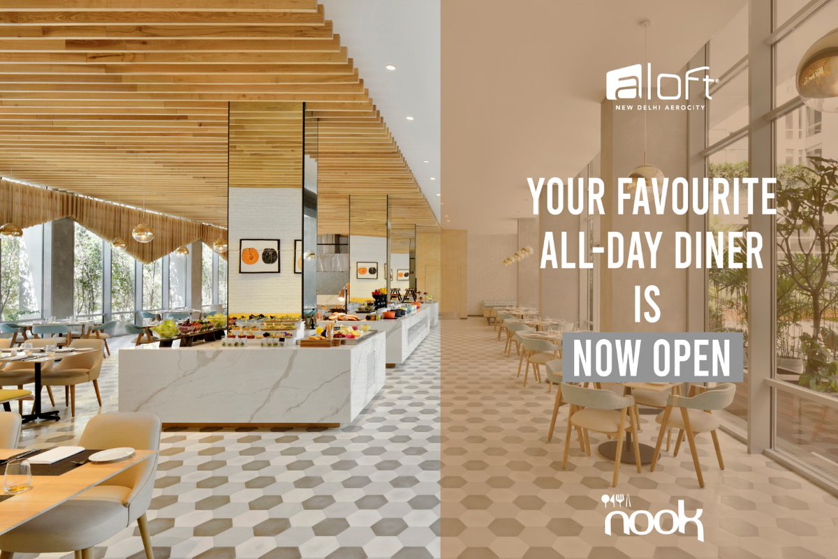 Relish the mouth watering flavours of global cuisine at your favourite all-day diner Nook as we open doors to deliciousness. 

Call us at +91 11 45650000 or +91 8448499759 to know more or WhatsApp at bit.ly/AloftDeliversH…

#aloftnewdelhiaerocity #alofthotels #nook #marriott