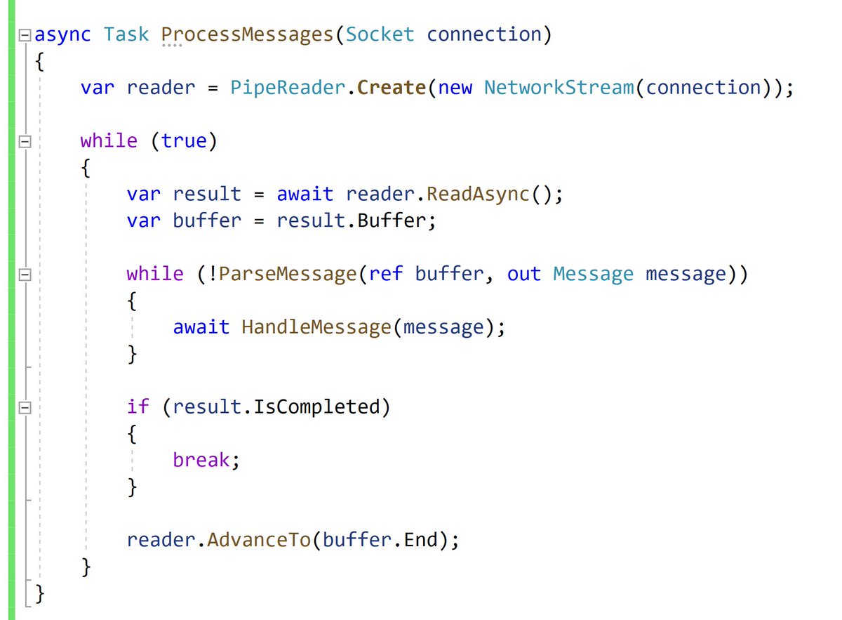 But what about allocations in the asynchronous case? Why do we care? Consider the below code that's trying to allocate parse some incoming payload off a socket and handling a message.