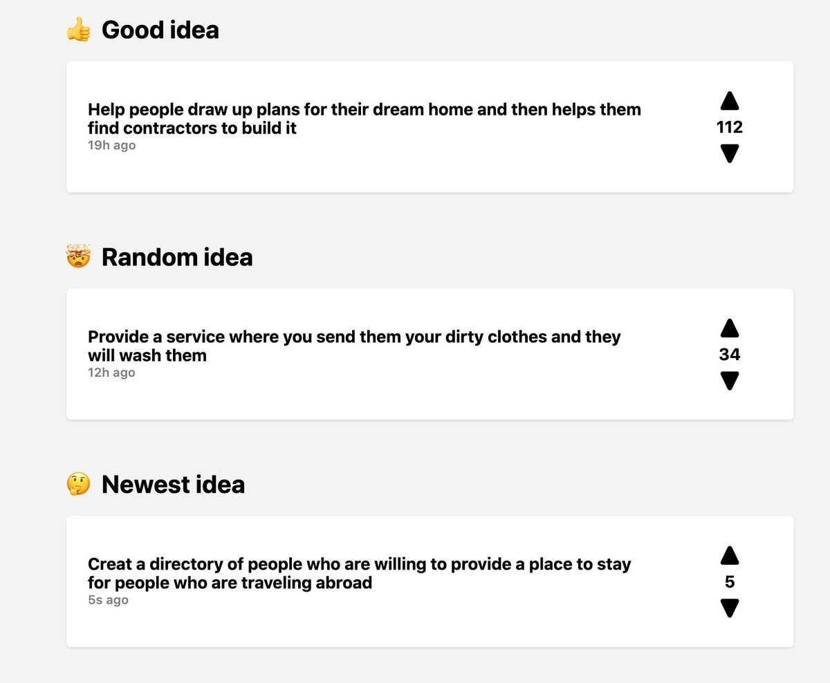 levelsio's tweet photo. ✨ Here's my first GPT-3 app: it generates new startup ideas and you can get early access here: https://t.co/Gn8bOsqqdE https://t.co/uuqDyNSi41