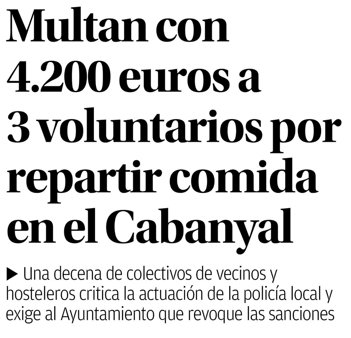 joanribo's tweet photo. No. No té ningun sentit multar a qui reparteix solidaritat. Sembla que la sanció va tindre lloc en els primers dies de confinament, quan les indicacions de les autoritats sanitàries estaven definint-se. Es revisaran els fets i s’actuarà conforme a llei i a la lògica humanitària. https://t.co/yf18JGamXX