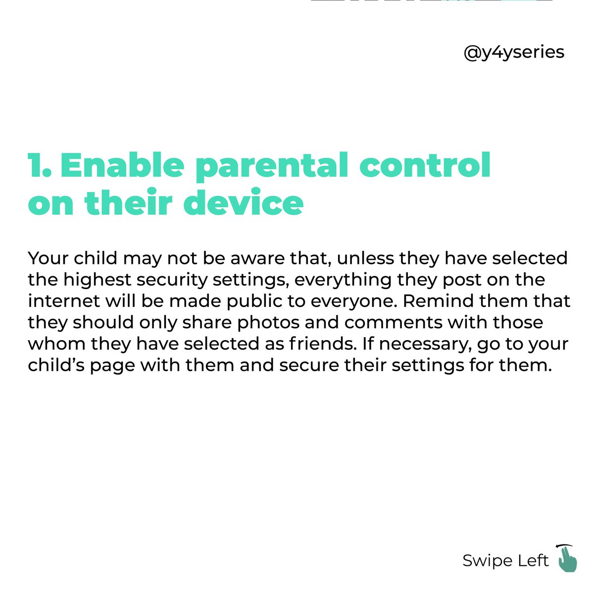 Enable parental control on their device: ⁣Your child may not be aware that, unless they have selected the highest security settings, everything they post on the internet will be made public to everyone. It is necessary to enable parental control settings from the device.