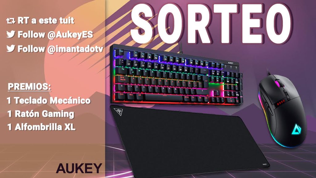 🎁 #SORTEO GRACIAS A <a href="/AUKEYES/">AUKEY España</a>

Se sortea:
🔸 Teclado Mecánico
🔹 Ratón Gaming
🔸 Alfombrilla XL

¿Qué tienes que hacer para participar? 
✅ Seguir a @AukeyES
✅ Seguirme a mi (<a href="/imantadotv/">imantado</a>)
🔄 RT a este tuit

⏱ ¡Participa hasta el 01/09/2020!