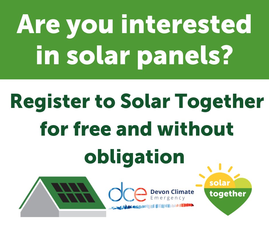 SouthHams_DC's tweet photo. Are you interested in solar panels for your home?
#SolarTogetherDevon is one way the Devon Climate Emergency is helping local people take a positive step to reduce their own carbon footprints.
To find out more and register, go to:
👉 https://t.co/xC5EE6YmFQ
@devonclimate https://t.co/dUvbh8KhO7