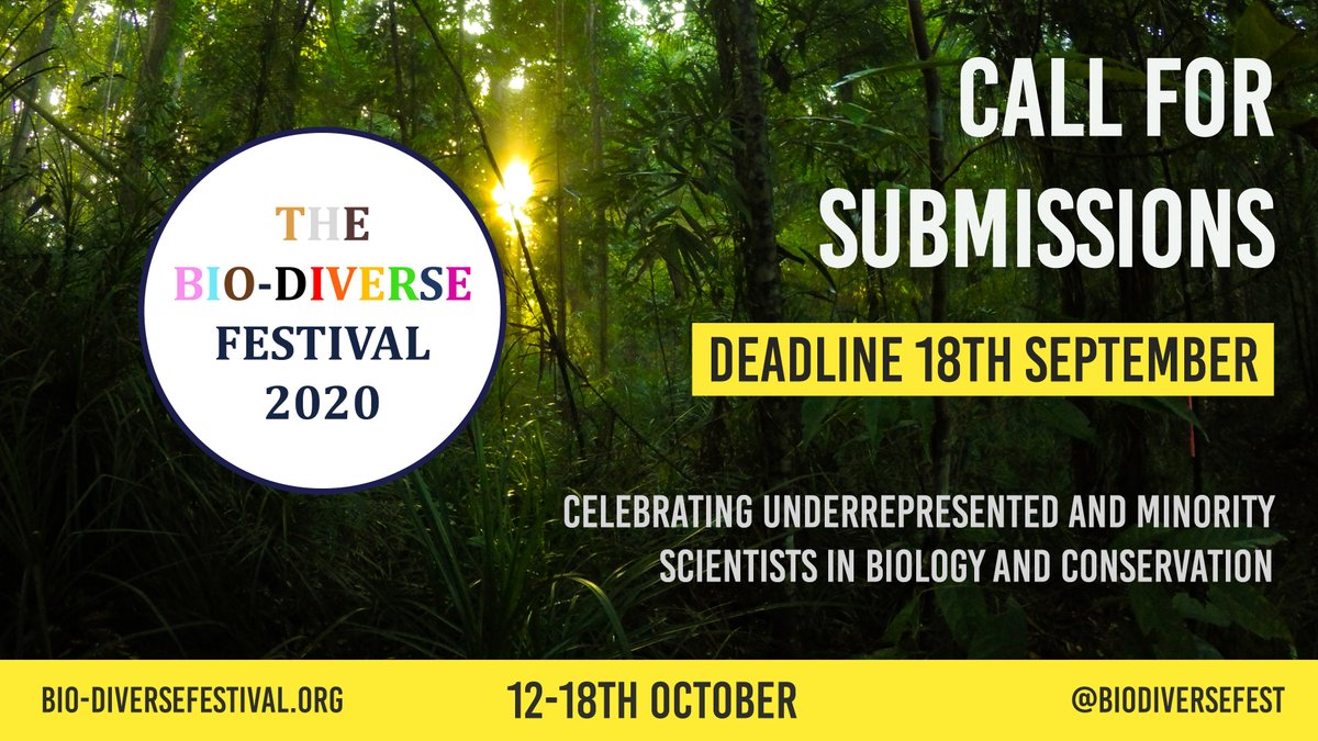 Less than 4 weeks until the submission deadline for #BioDiverse20! 

It's looking like an exciting line-up!

We're especially looking for applications for the #BDF20TC Twitter conference on the 15th October.

More info: bio-diversefestival.org/register

Pls RT!