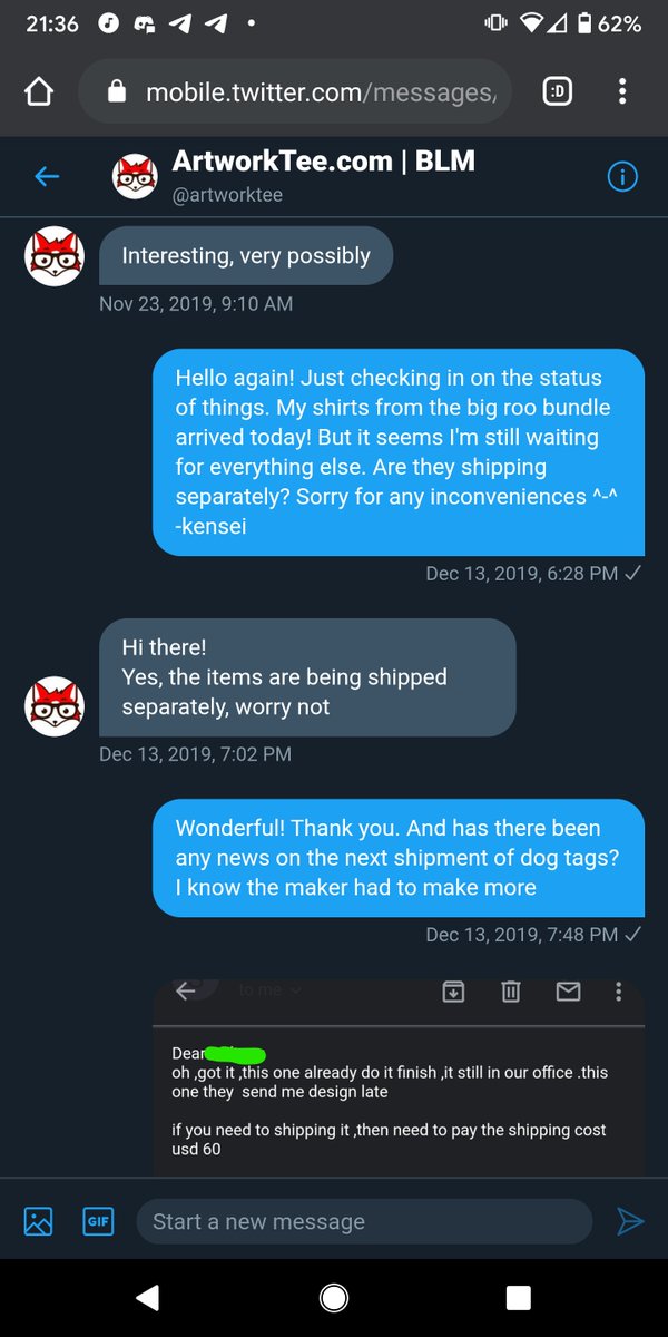 I had still been missing some items and decided to check on them on December 13th. I was told they were shipped separately. I also inquired about the status of the dog tags being resupplied, but did not receive a response to that.